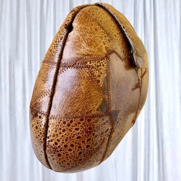 Vintage Handbag Hard Case Shell Brown Patchwork Leather Cross Body Purse flaws - Picture 3 of 13